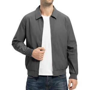 Men's Lightweight Track Jackets Golf Coats Gray Casual Stylish Laydown Collar
